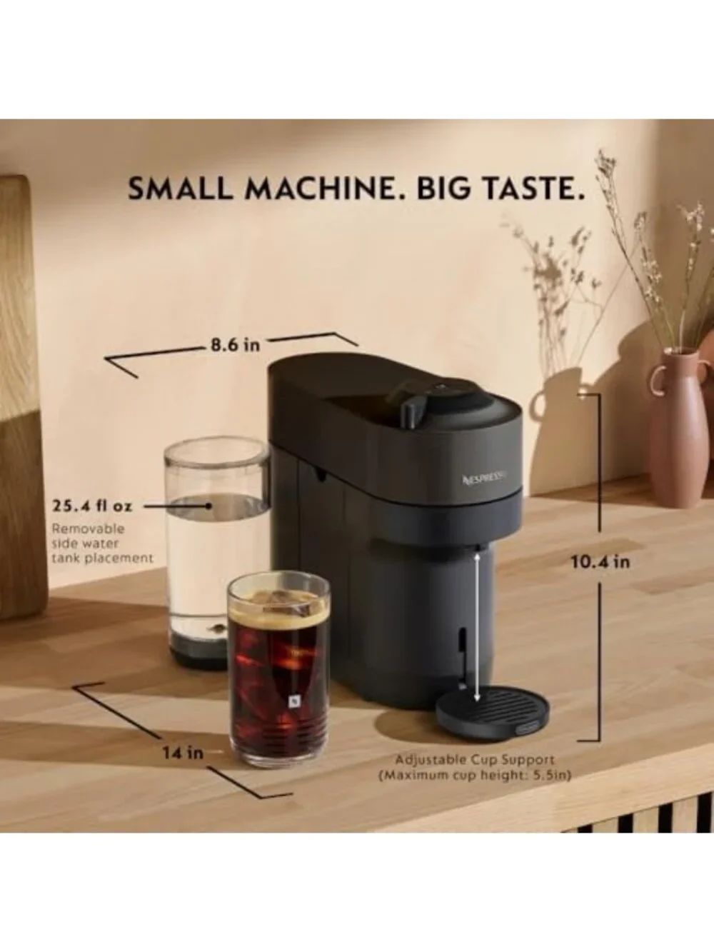 Versatile Coffee & Espresso Machine, Single Serve, Sleek Black Design, Easy to